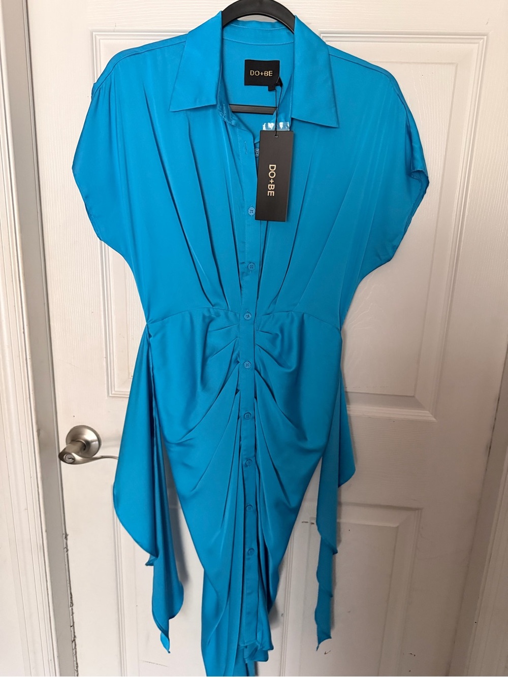 DO+BE Turquoise Button-Front Draped Satin Dress